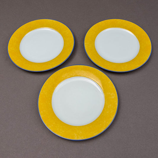 Laure Japy Paris Giverny Yellow Blue Trim 7 1/8" Bread & Butter Plate Set Of 3