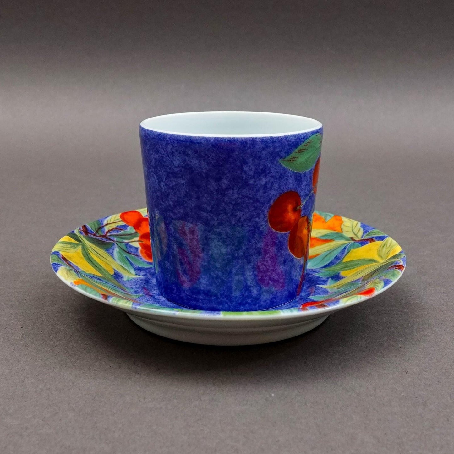 Laure Japy Paris Limoges Jardin Bleu Fruit Demitasse Cup & Saucer Set Of 7