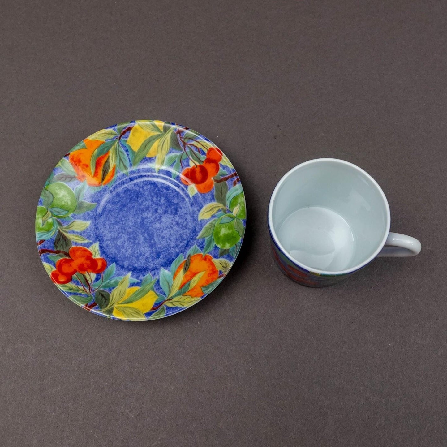 Laure Japy Paris Limoges Jardin Bleu Fruit Demitasse Cup & Saucer Set Of 7
