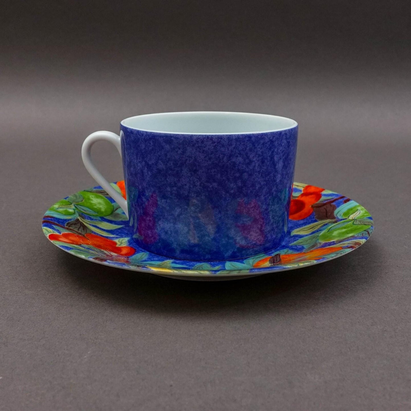 Laure Japy Paris Limoges France Jardin Bleu Fruit Flat Cup & Saucer Set Of 3