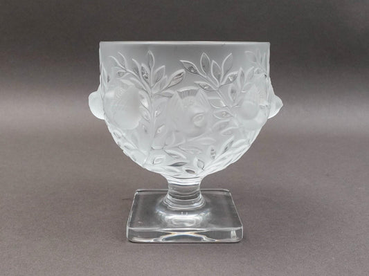 Lalique France Elisabeth Sparrow Birds Frosted Crystal Compote Footed Bowl Vase