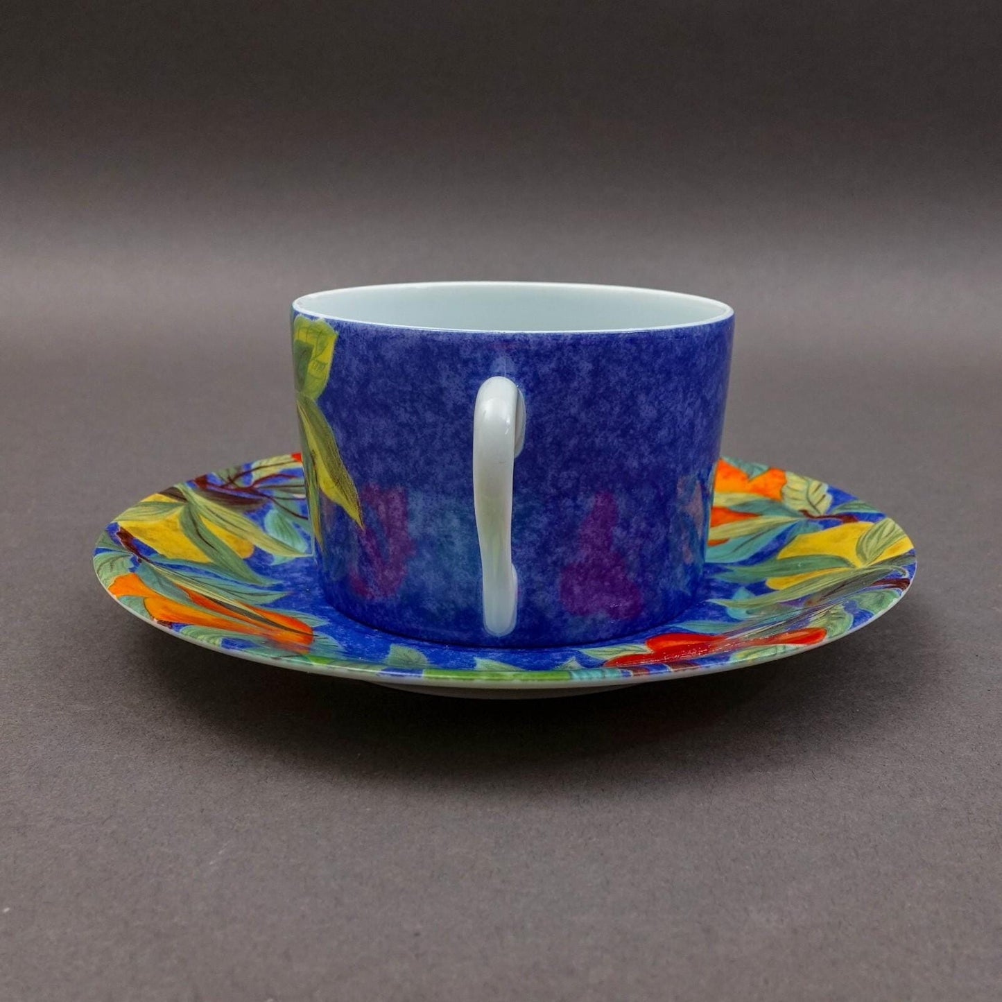 Laure Japy Paris Limoges France Jardin Bleu Fruit Flat Cup & Saucer Set Of 3