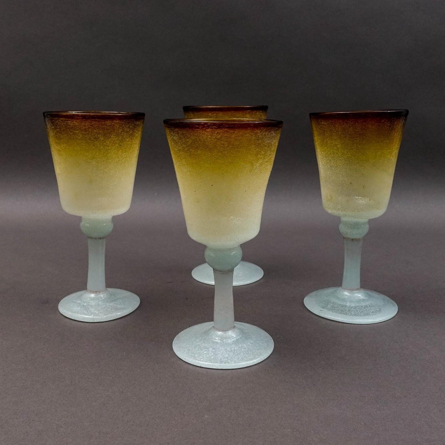 Napoleone Martinuzzi Murano Pulegoso Amber Seafoam Wine Glasses Set Of 4
