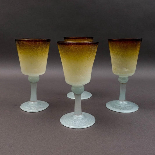 Napoleone Martinuzzi Murano Pulegoso Amber Seafoam Wine Glasses Set Of 4