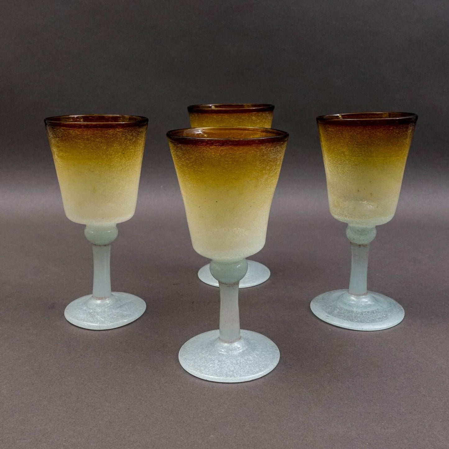 Napoleone Martinuzzi Murano Pulegoso Amber Seafoam Wine Glasses Set Of 4