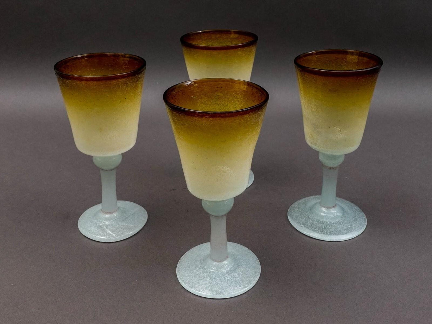 Napoleone Martinuzzi Murano Pulegoso Amber Seafoam Wine Glasses Set Of 4