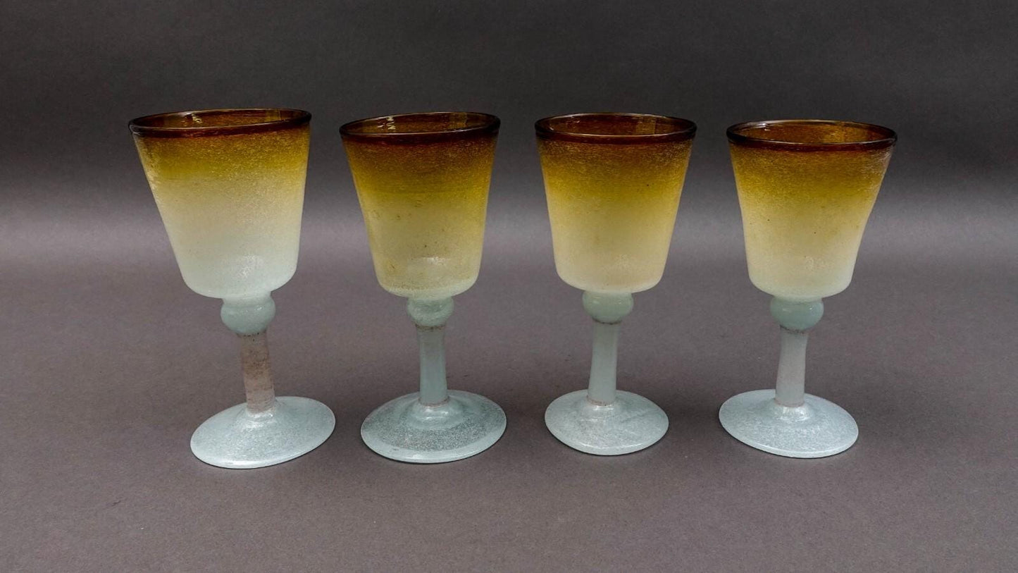 Napoleone Martinuzzi Murano Pulegoso Amber Seafoam Wine Glasses Set Of 4