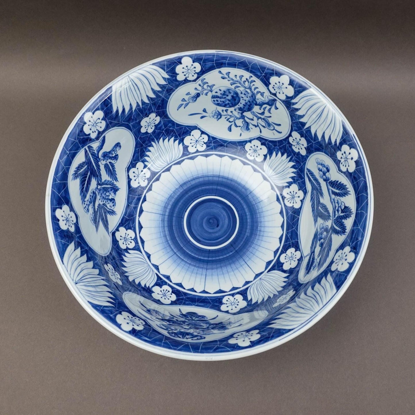 Maitland Smith Large Chinoiserie Blue & White Porcelain Centerpiece Bowl 14 1/2"