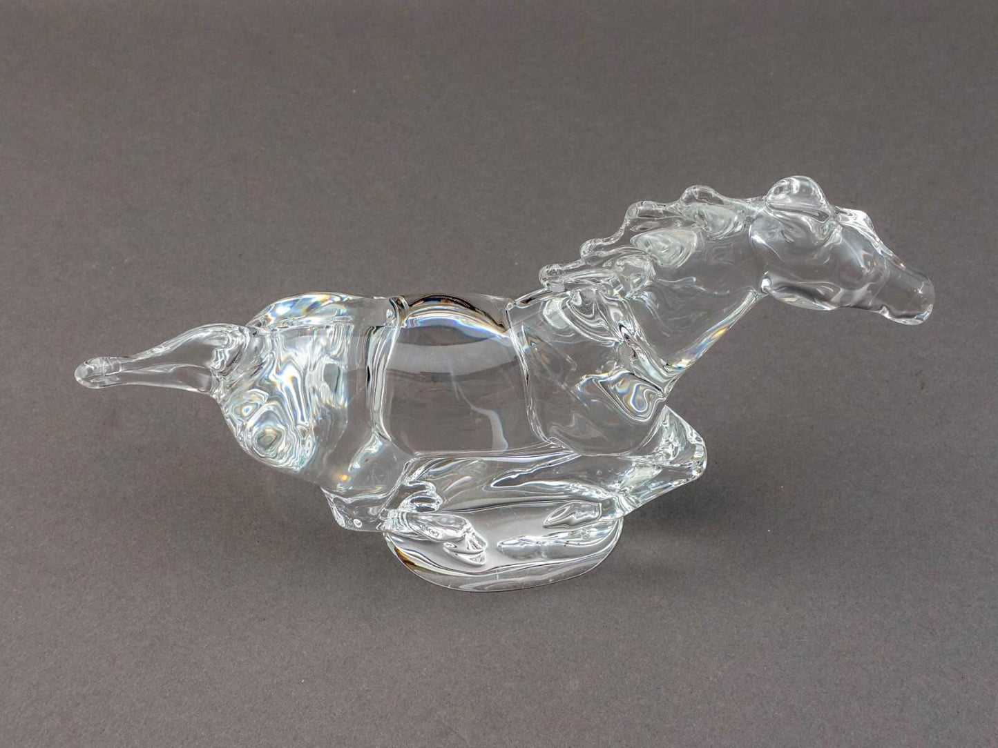 Steuben Crystal Signed Peter Drobny Full Gallop Horse Glass Figurine Sculpture