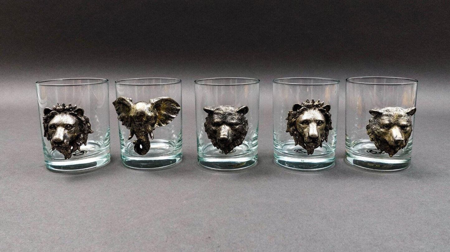 Arthur Court Safari Animals Rocks Double Old Fashioned Glasses Tumblers Set Of 5