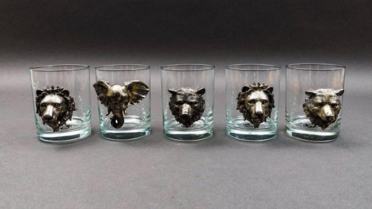 Arthur Court Safari Animals Rocks Double Old Fashioned Glasses Tumblers Set Of 5