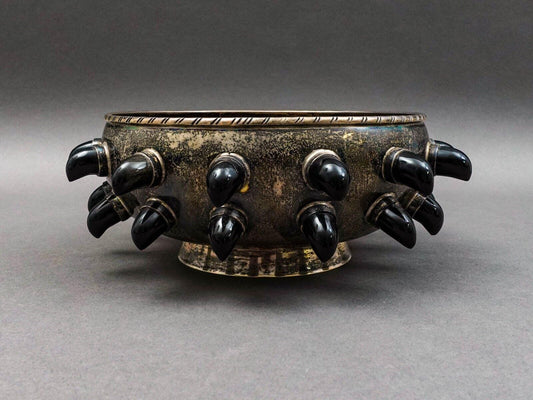 Tane Mexico Mid Century Modern Sterling Silver Carved Obsidian Centerpiece Bowl