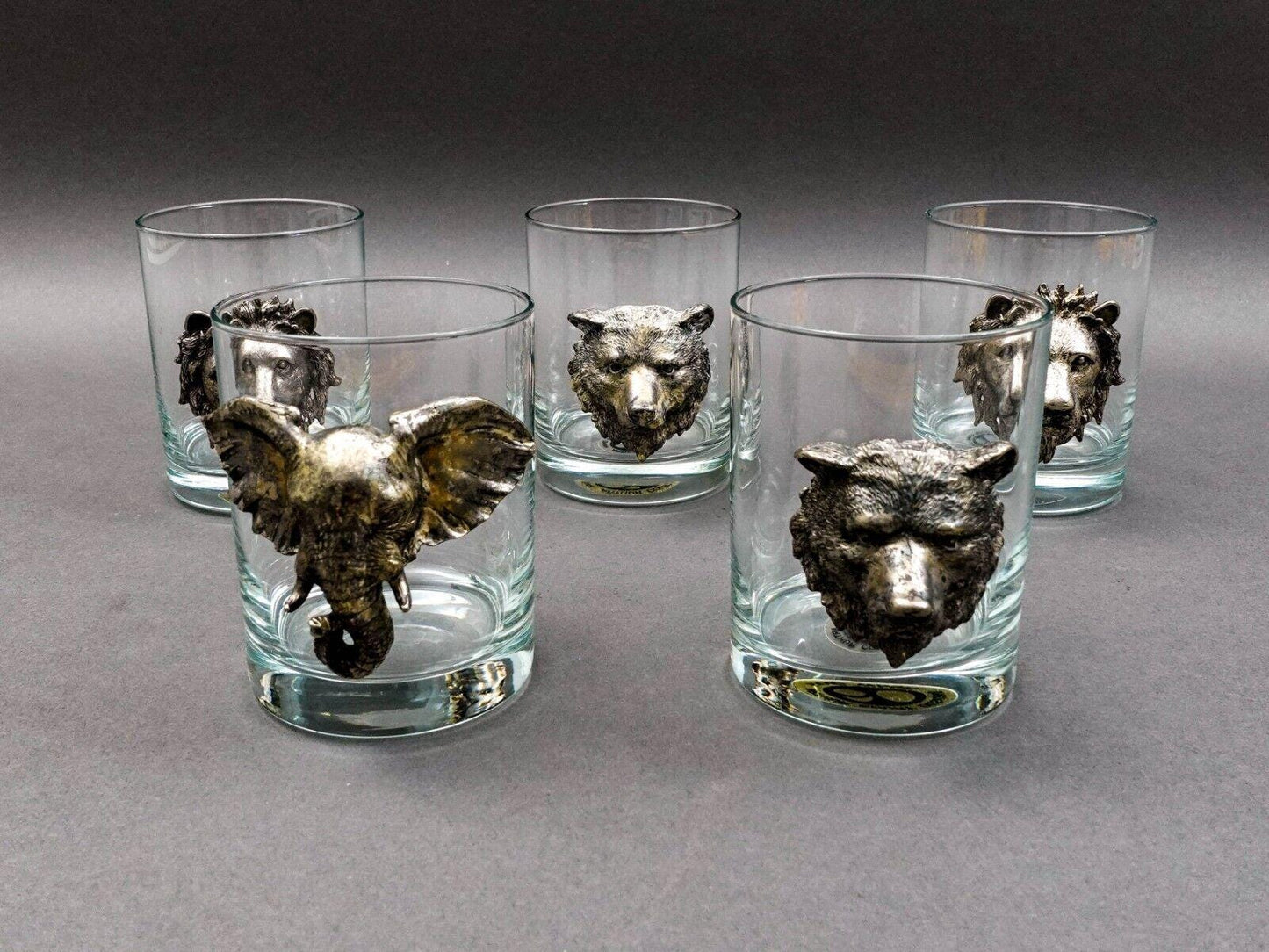Arthur Court Safari Animals Rocks Double Old Fashioned Glasses Tumblers Set Of 5