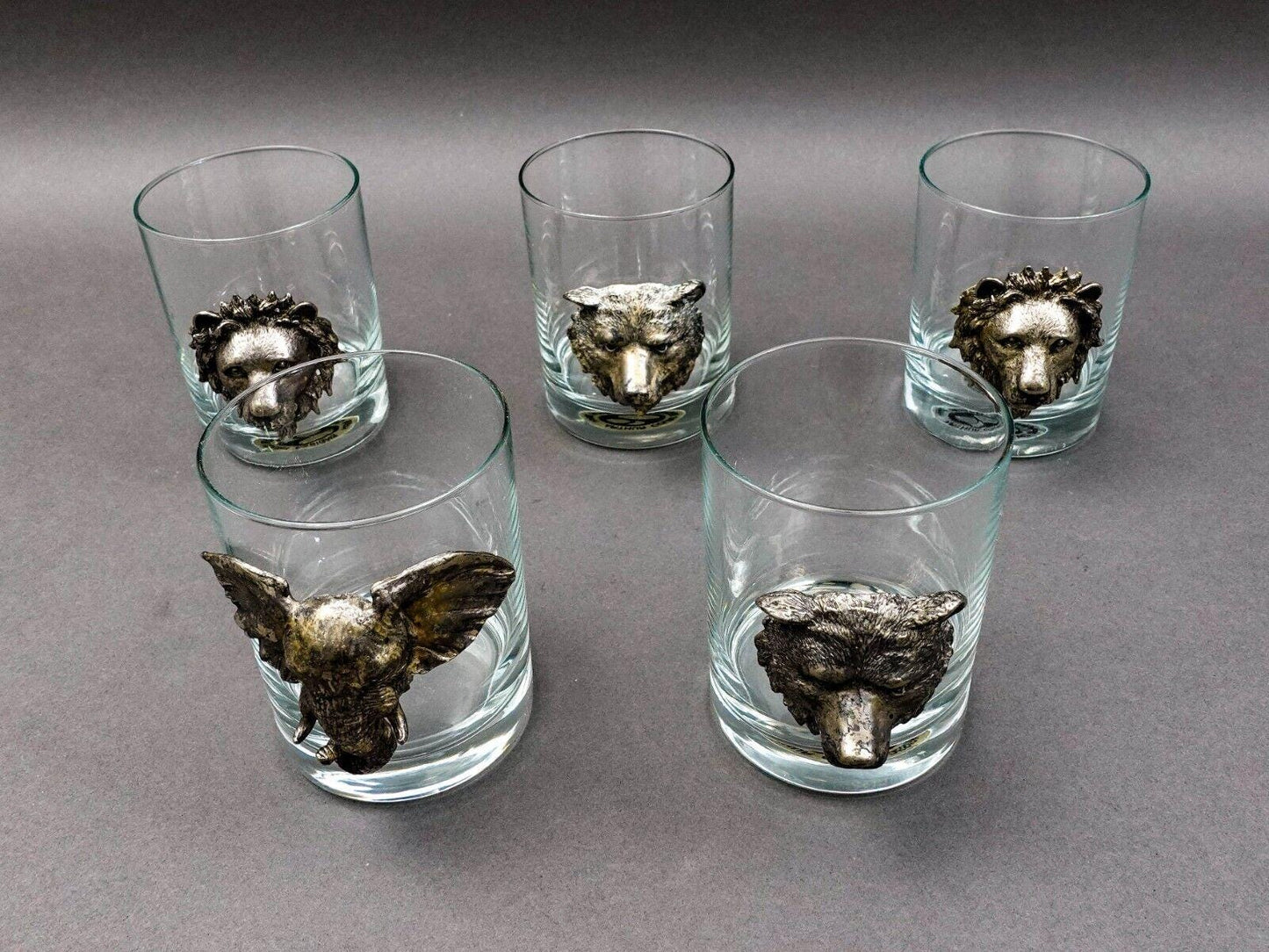 Arthur Court Safari Animals Rocks Double Old Fashioned Glasses Tumblers Set Of 5