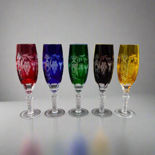 Ajka Marsala Cut To Clear Crystal 7 7/8" Champagne Flutes Glasses Set Of 5