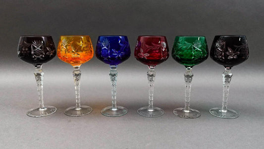 Imperlux Germany Cut to Clear Crystal 8" Wine Hock Glasses Goblets Set Of 6
