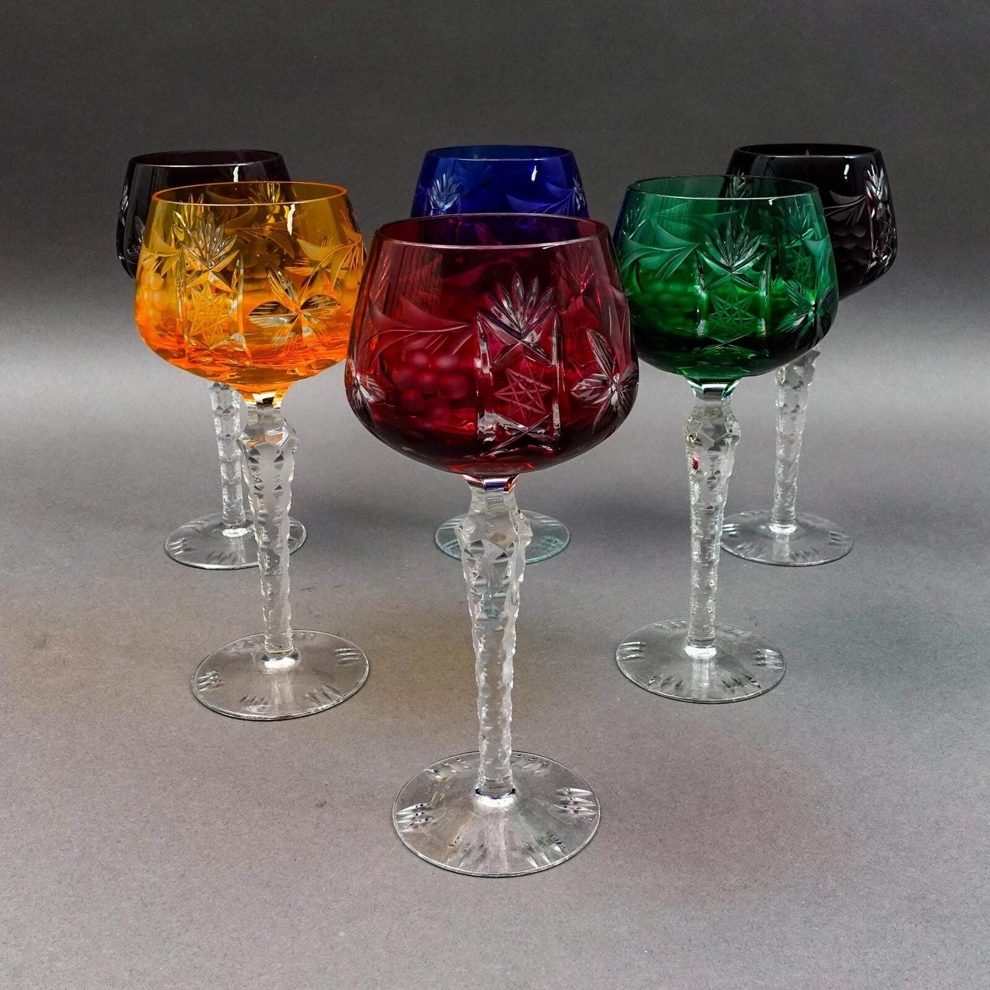 Imperlux Germany Cut to Clear Crystal 8" Wine Hock Glasses Goblets Set Of 6