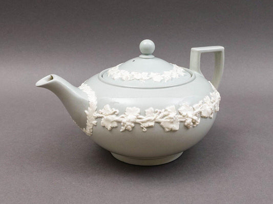 Wedgwood England Vintage Embossed Queensware Cream On Gray Teapot Rare