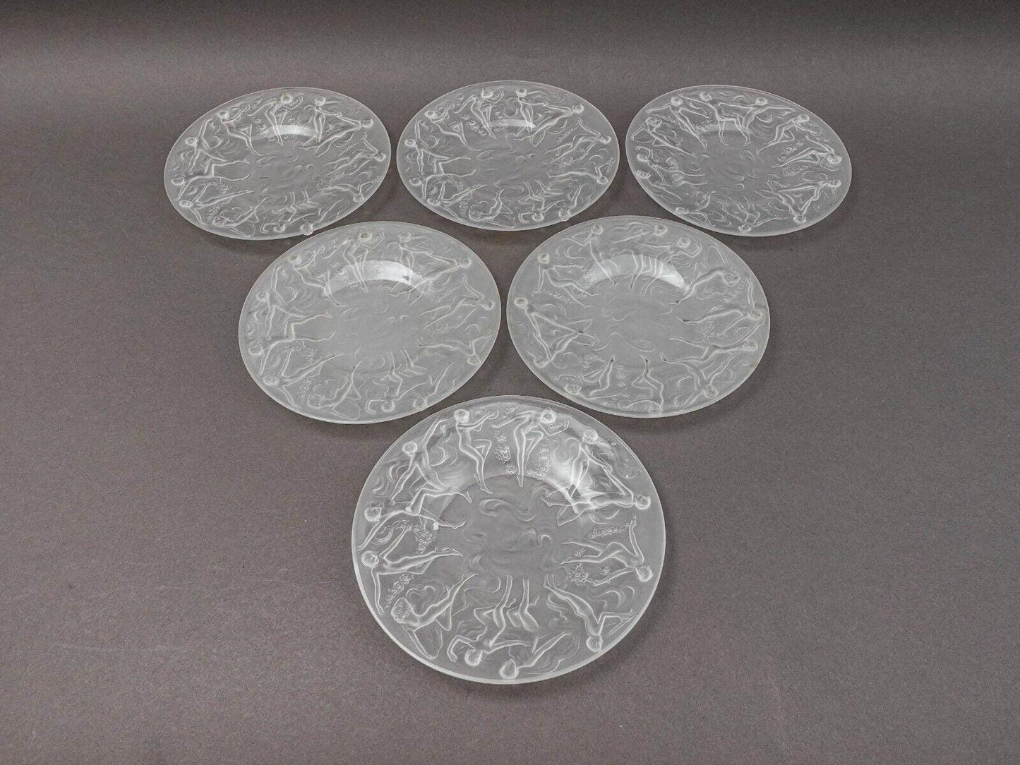 Phoenix Consolidated Glass Martele Line Dancing Nymphs 8 1/4" Plate Set Of 6