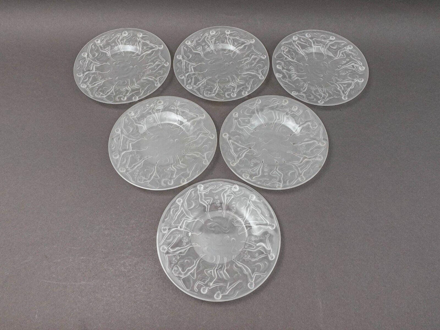 Phoenix Consolidated Glass Martele Line Dancing Nymphs 8 1/4" Plate Set Of 6