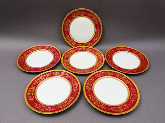 Puls Czech Fuchsia Gold Encrusted Porcelain 10 3/4" Dinner Plate Set Of 6