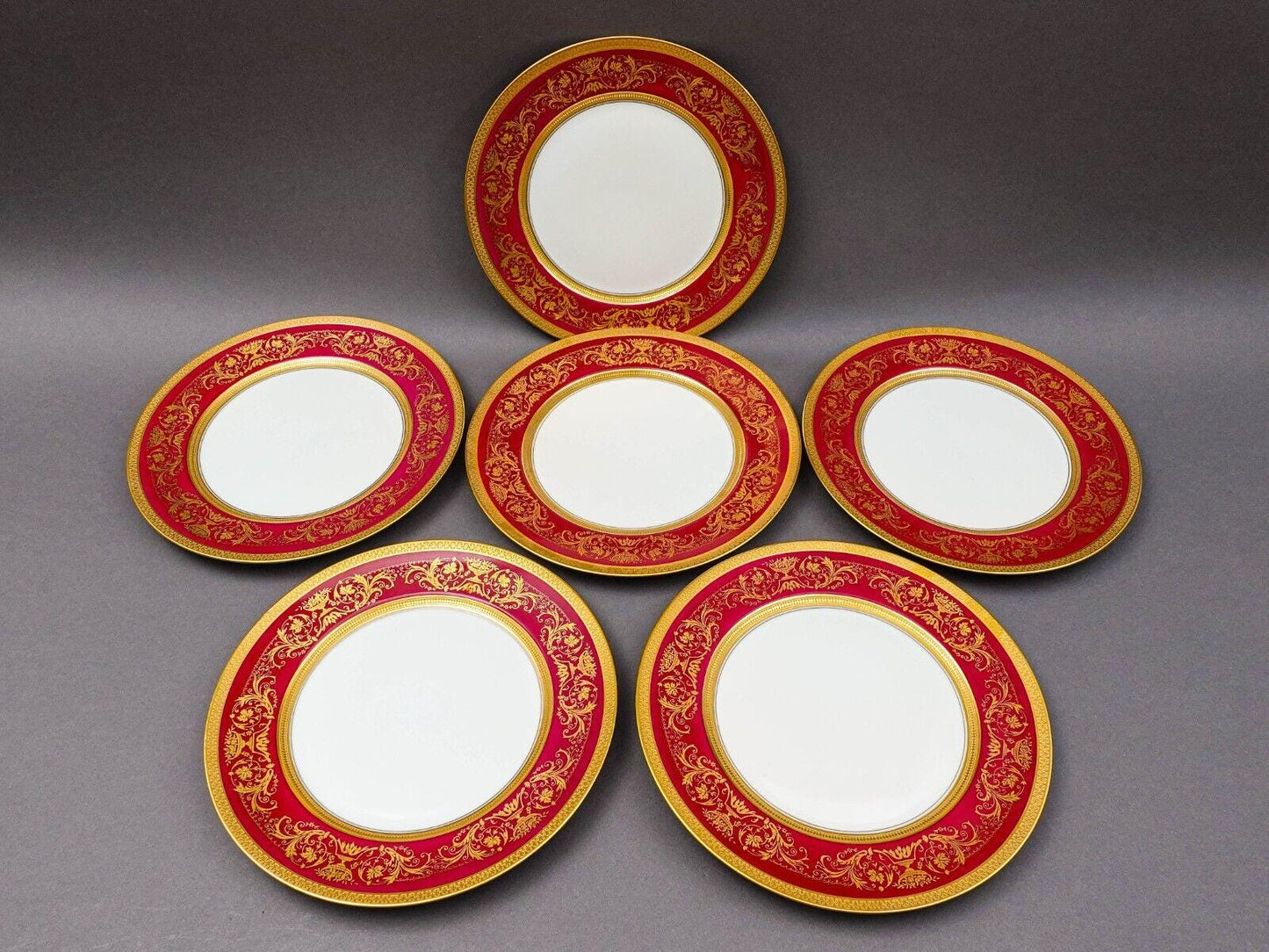 Puls Czech Fuchsia Gold Encrusted Porcelain 10 3/4" Dinner Plate Set Of 6