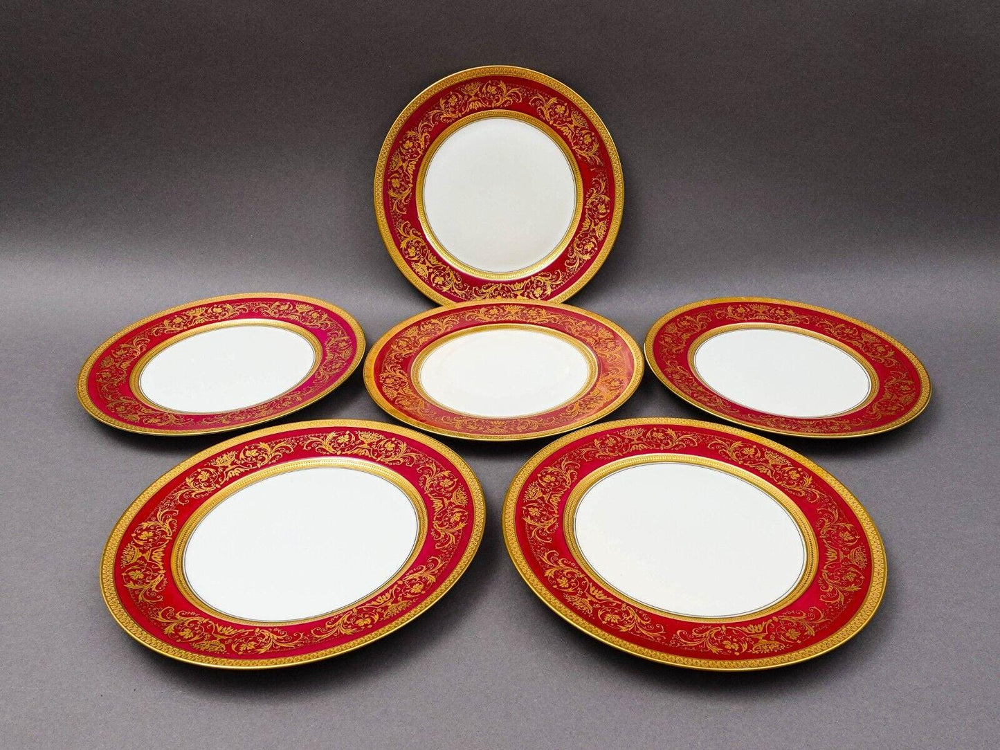 Puls Czech Fuchsia Gold Encrusted Porcelain 10 3/4" Dinner Plate Set Of 6