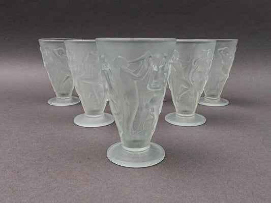 Phoenix Consolidated Glass Martele Line Dancing Nymphs Tumbler Goblet Set Of 6