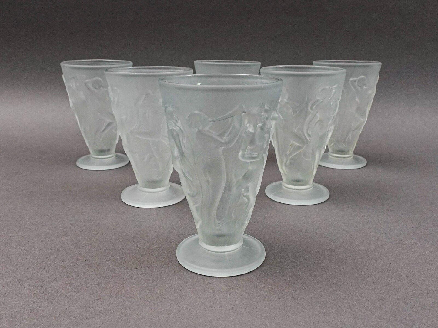 Phoenix Consolidated Glass Martele Line Dancing Nymphs Tumbler Goblet Set Of 6