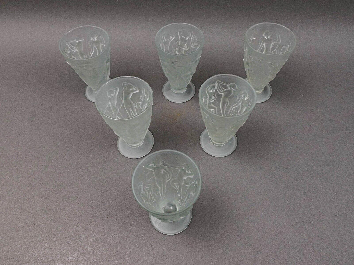 Phoenix Consolidated Glass Martele Line Dancing Nymphs Tumbler Goblet Set Of 6