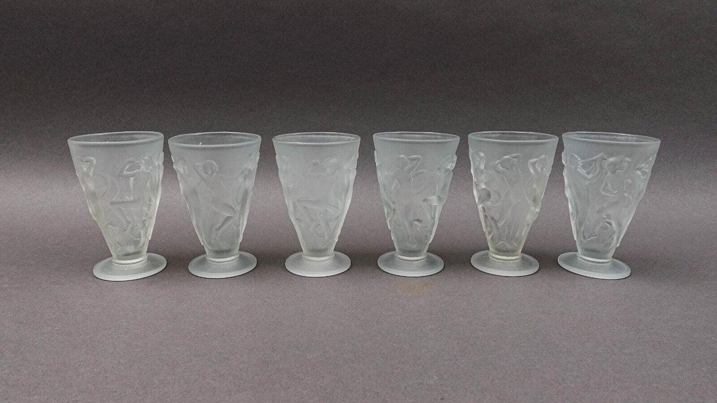 Phoenix Consolidated Glass Martele Line Dancing Nymphs Tumbler Goblet Set Of 6