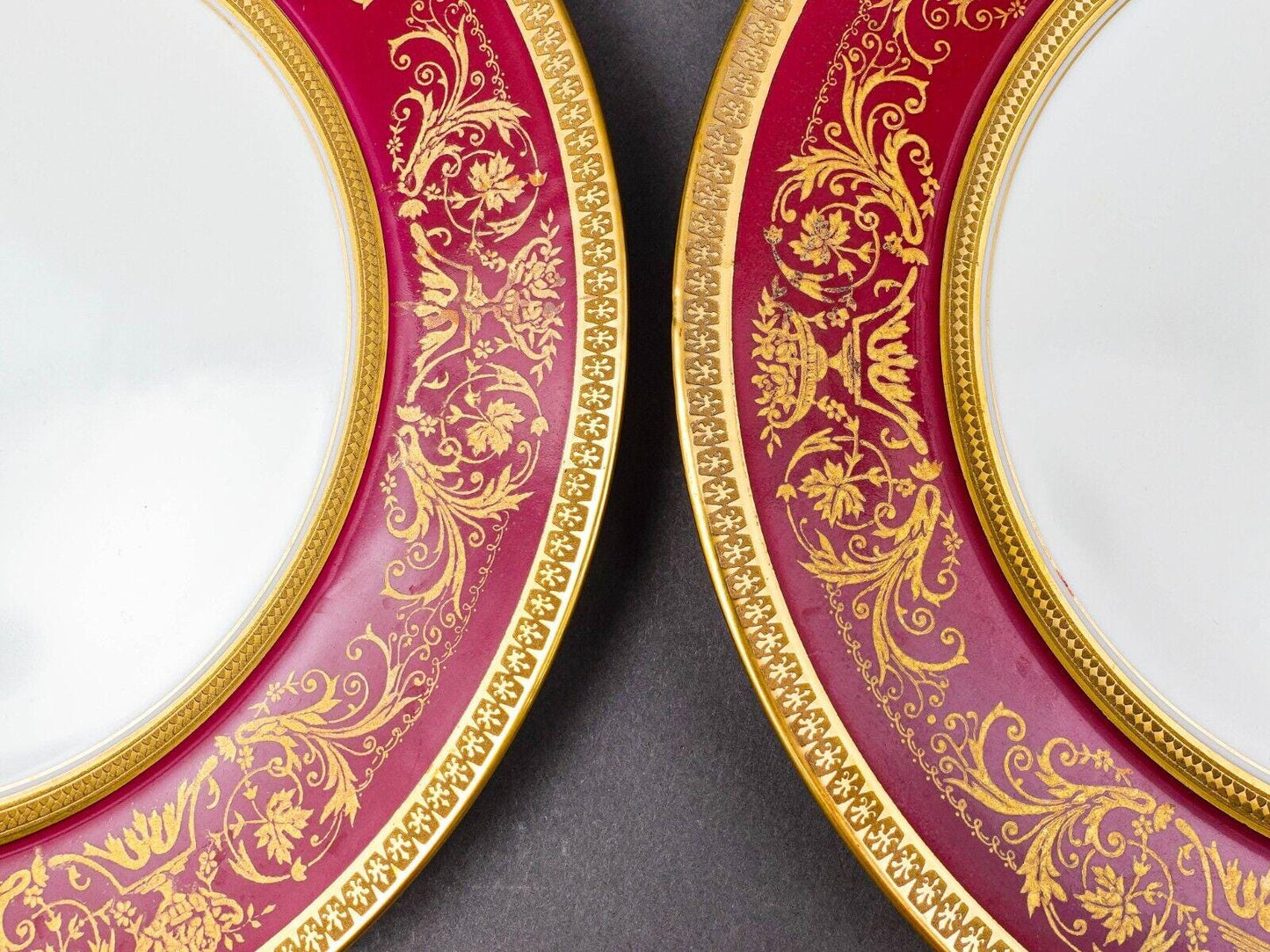Puls Czech Fuchsia Gold Encrusted Porcelain 10 3/4" Dinner Plate Set Of 6
