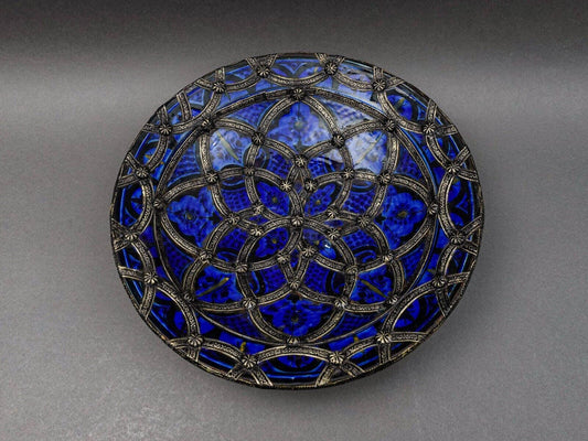 Safi Signed Large Morrocan Fez Nickel-Silver Filgree Enamel Art Pottery Bowl 16"