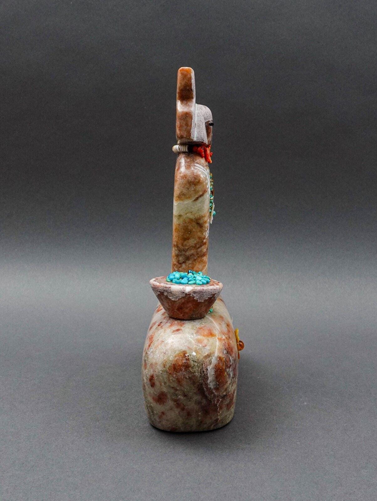 Andy Abeita Isleta Alabaster Coral Turquoise Corn Maiden Fetish Totem Sculpture