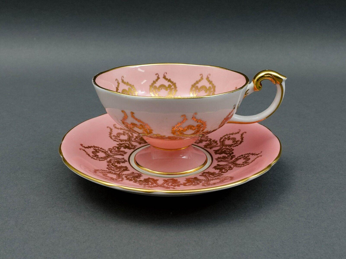 Aynsley England JA Bailey Signed Cabbage Rose Pink Bone China Tea Cup & Saucer