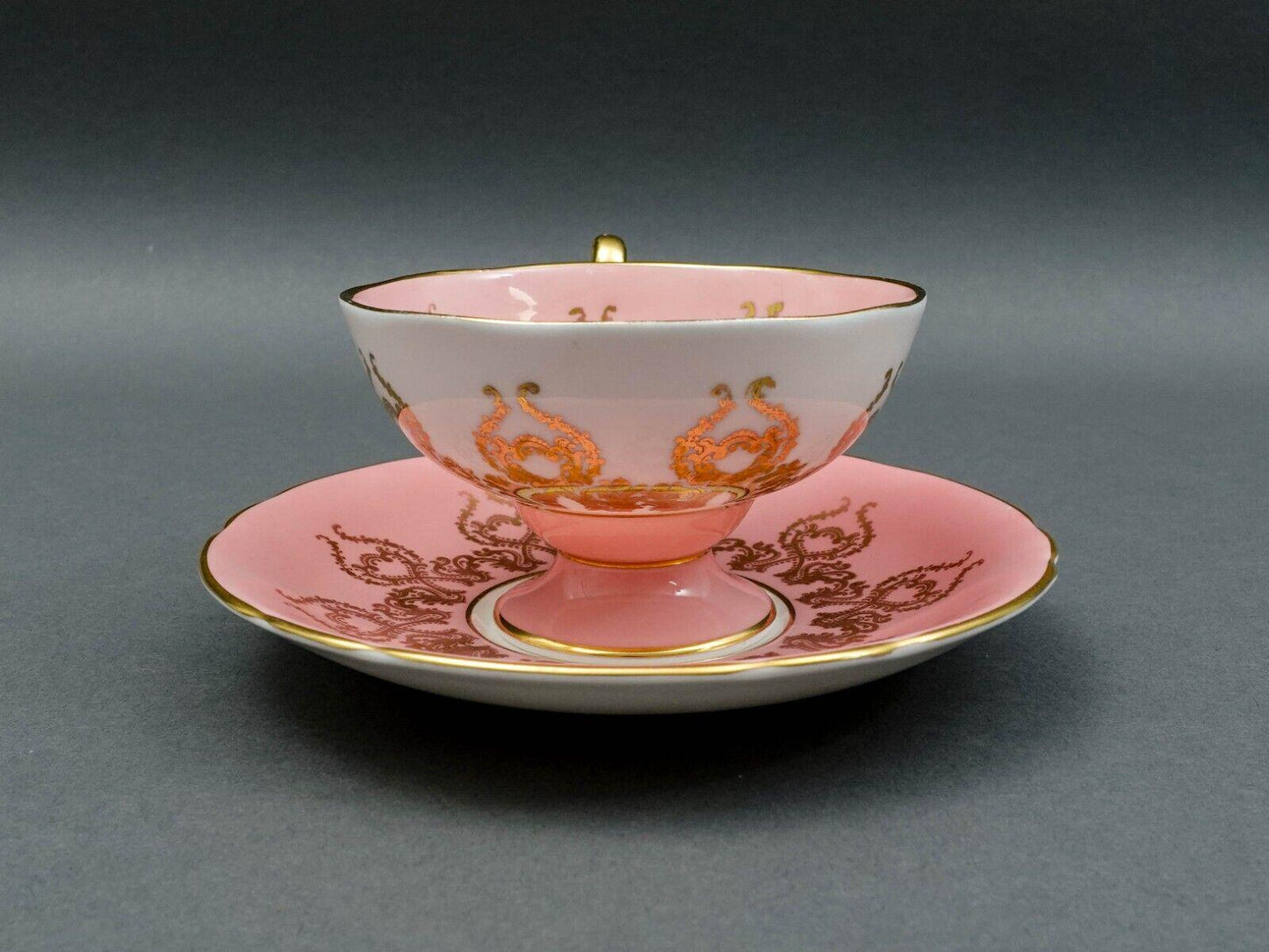 Aynsley England JA Bailey Signed Cabbage Rose Pink Bone China Tea Cup & Saucer