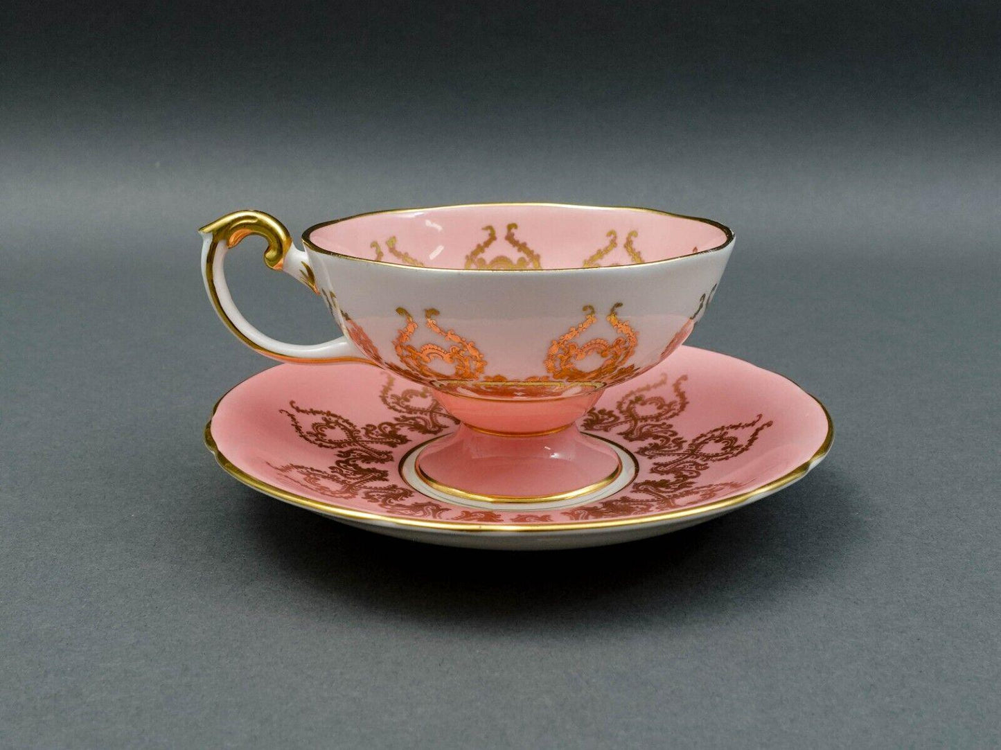 Aynsley England JA Bailey Signed Cabbage Rose Pink Bone China Tea Cup & Saucer