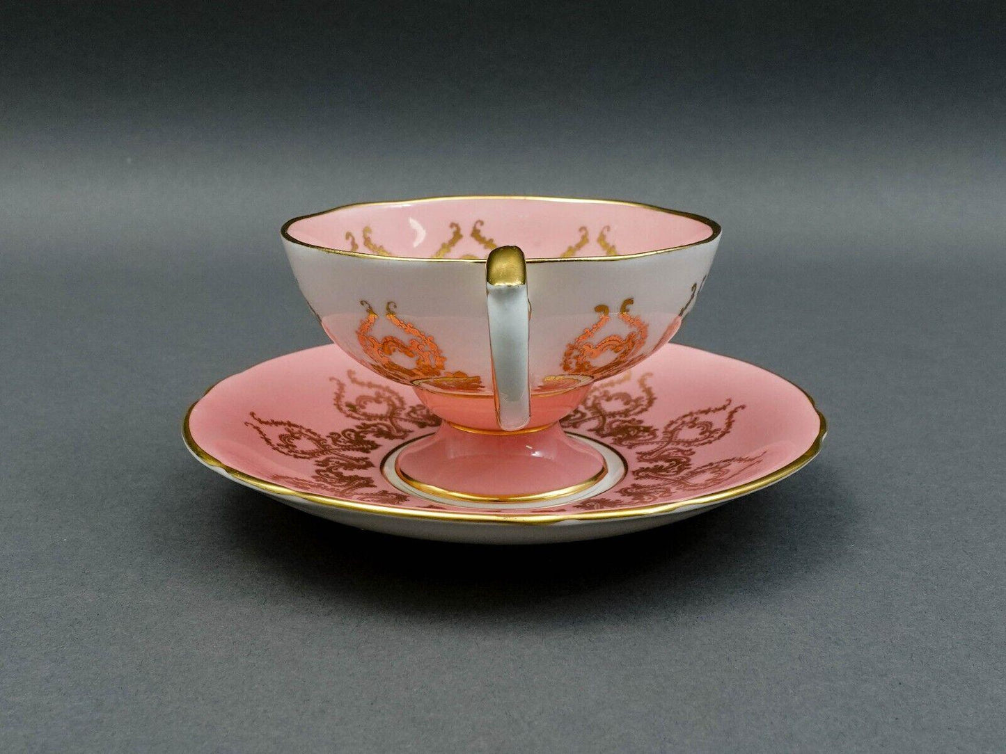 Aynsley England JA Bailey Signed Cabbage Rose Pink Bone China Tea Cup & Saucer