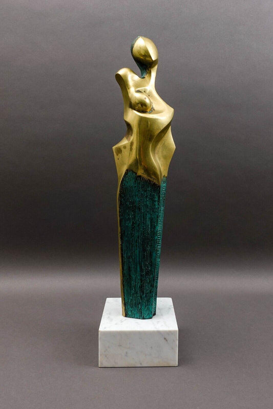 Diego Ortega (Spain, 1937) Modernist Cubist Style Mother Child Bronze Sculpture