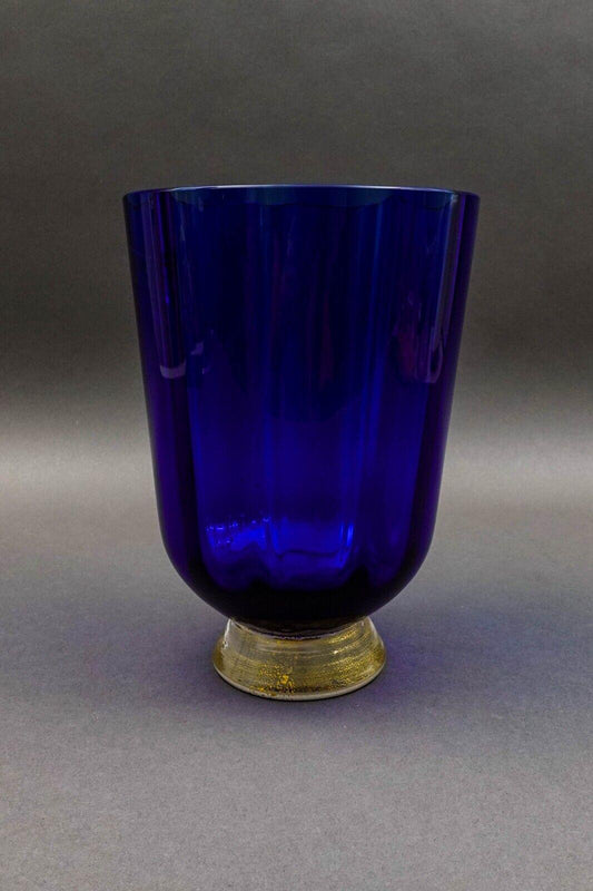 Nason Moretti Signed  Murano Italy  Blue Aventurine Gold Glass Vase 8 3/4"