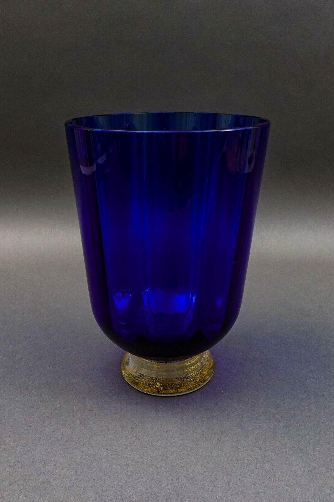 Nason Moretti Signed  Murano Italy  Blue Aventurine Gold Glass Vase 8 3/4"