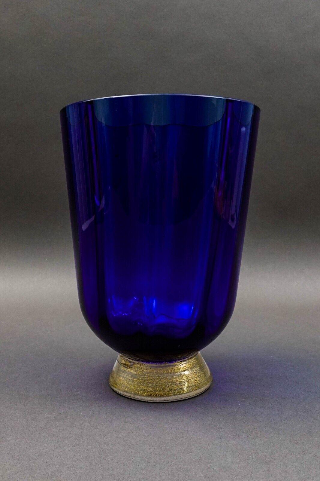 Nason Moretti Signed  Murano Italy  Blue Aventurine Gold Glass Vase 8 3/4"