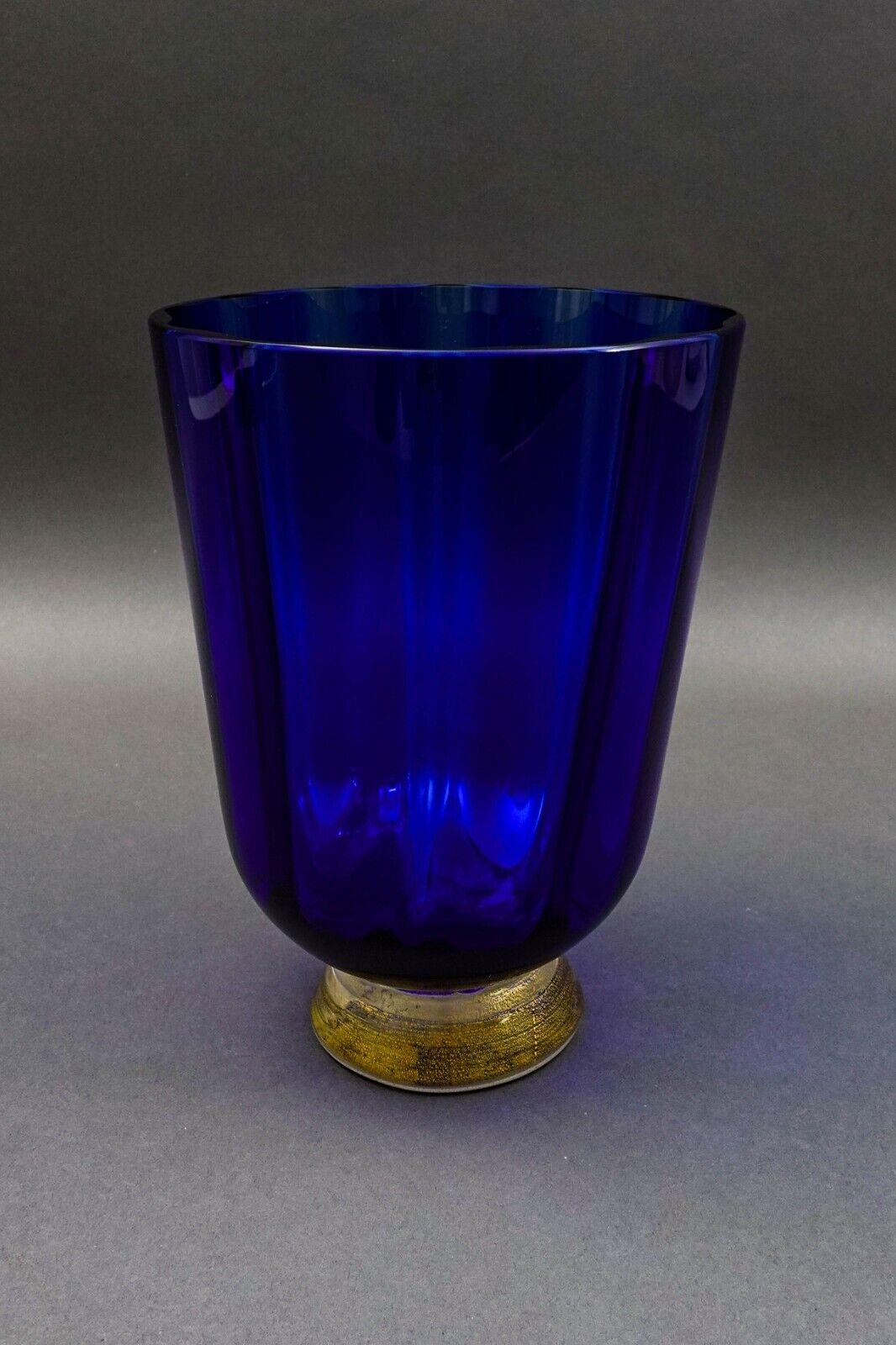 Nason Moretti Signed  Murano Italy  Blue Aventurine Gold Glass Vase 8 3/4"