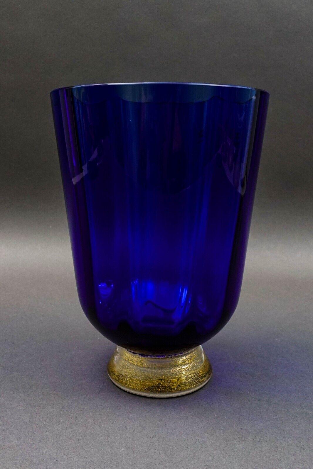 Nason Moretti Signed  Murano Italy  Blue Aventurine Gold Glass Vase 8 3/4"