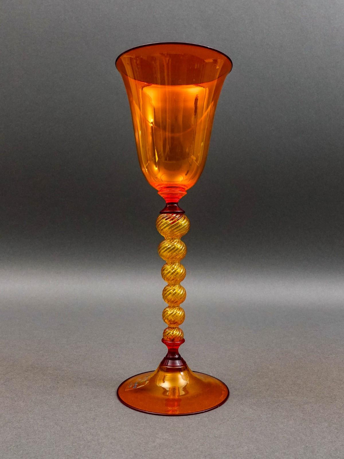 DF Glassworks Murano Italy Davide Fuin Hand Blown Art Glass Goblet Chalice Flute