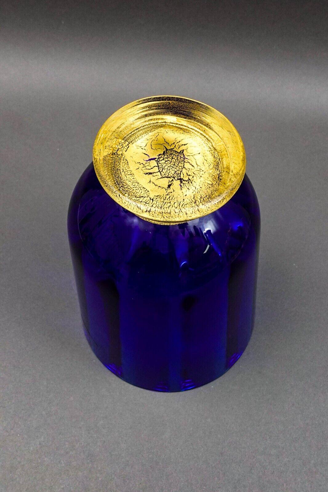 Nason Moretti Signed  Murano Italy  Blue Aventurine Gold Glass Vase 8 3/4"