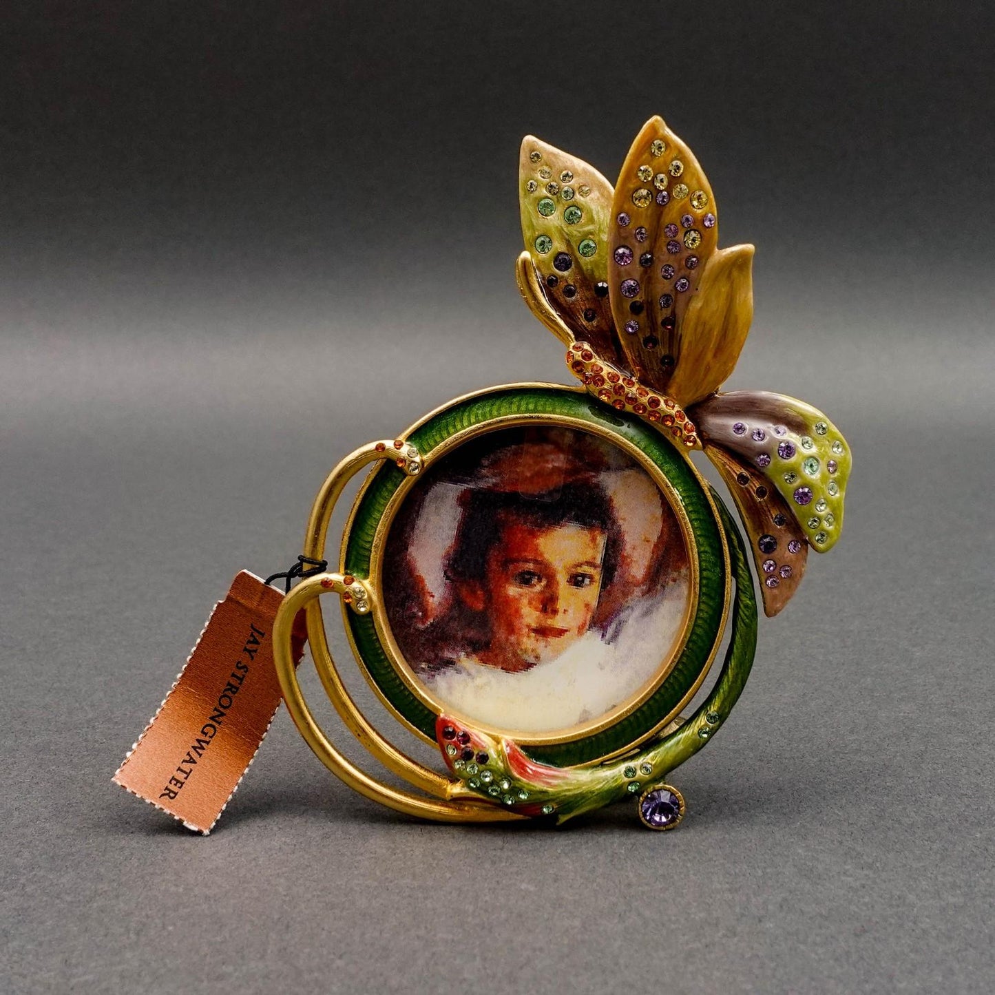 Jay Strongwater Butterfly Enameled Swarovski  2" Round Picture Photo Frame Rare