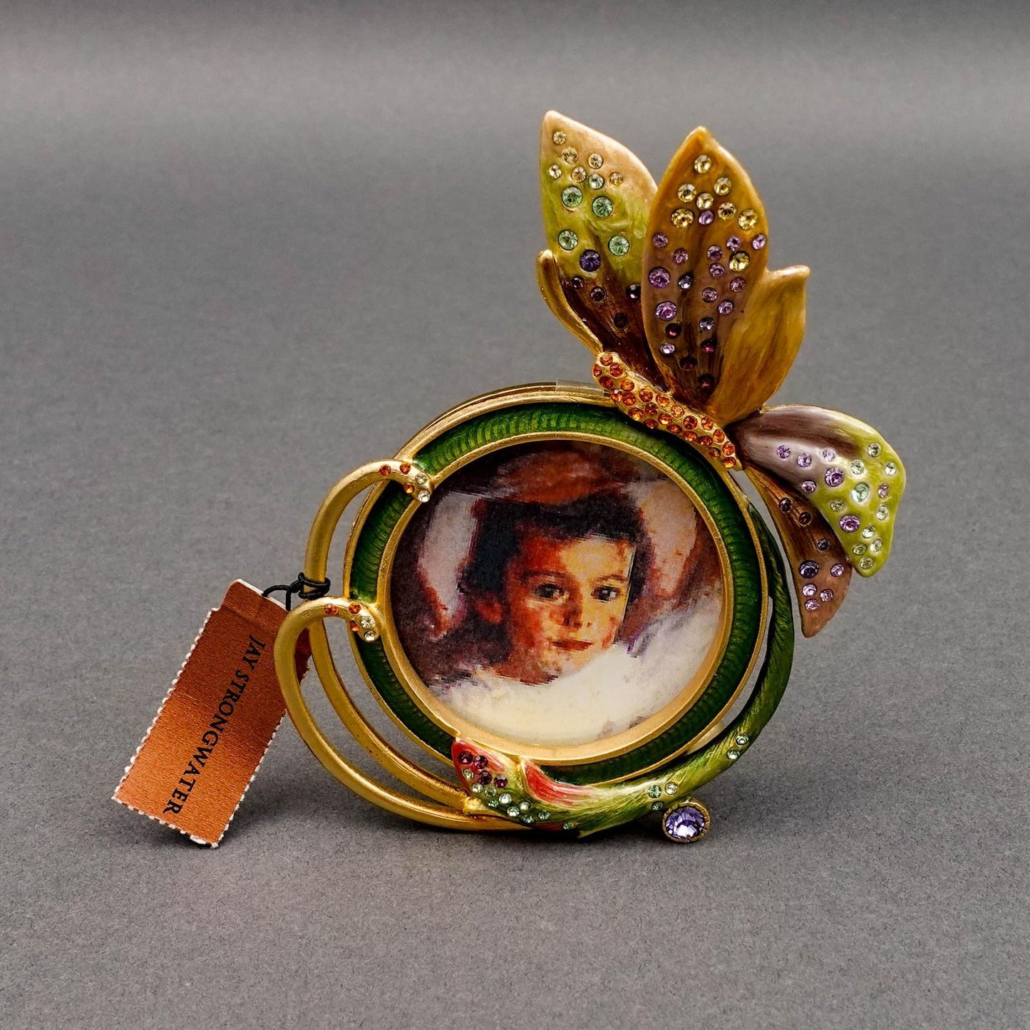Jay Strongwater Butterfly Enameled Swarovski  2" Round Picture Photo Frame Rare