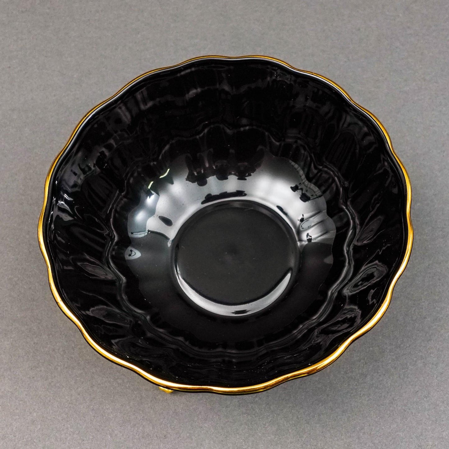 Jay Strongwater Brittany Black Porcelain 18K Gold Embellished Fluted Bowl