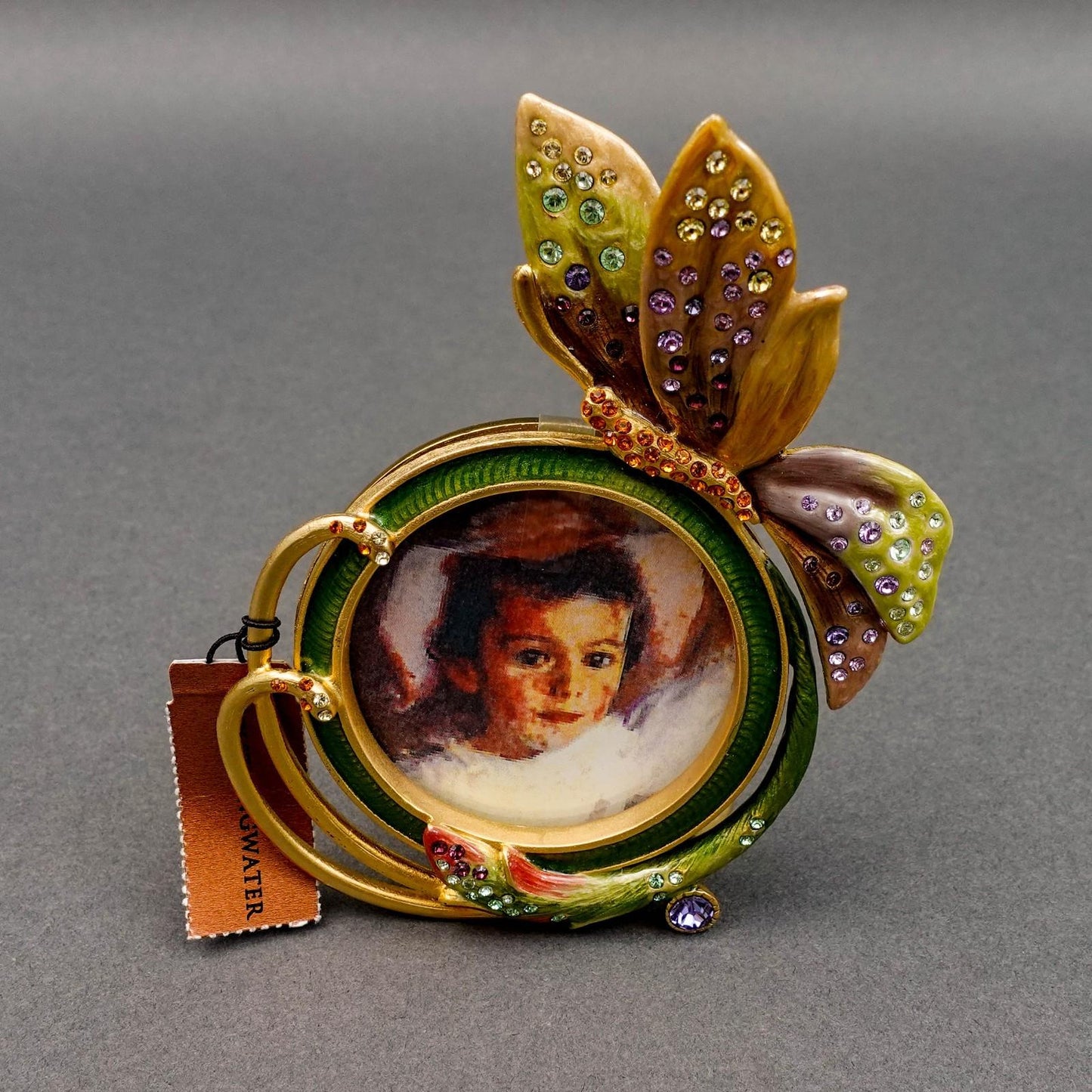 Jay Strongwater Butterfly Enameled Swarovski  2" Round Picture Photo Frame Rare